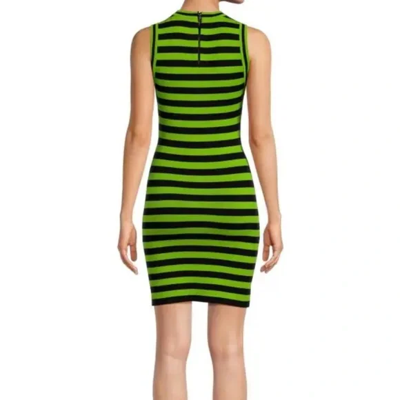 🦜🖤NWT Alice + Olivia Landi Striped Bodycon Dress in Parrot & Black🖤🦜